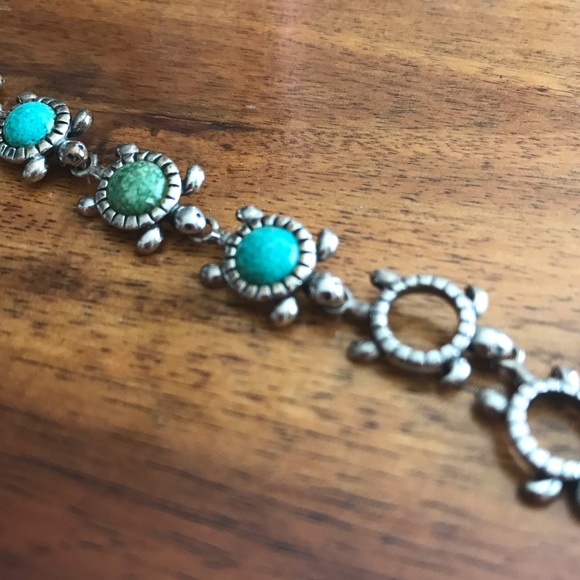 Turquoise & Jade Sterling Silver Turtle Bracelet - Picture 6 of 7